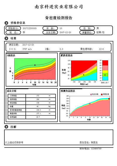 右手脛骨骨密度檢查報告